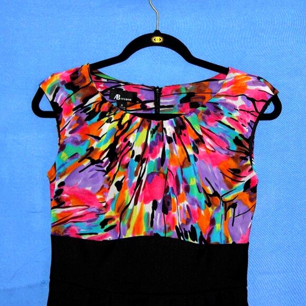 AB Studio Colorblock Sleeveless Dress - Women's Size 4 - Multicolor & Black